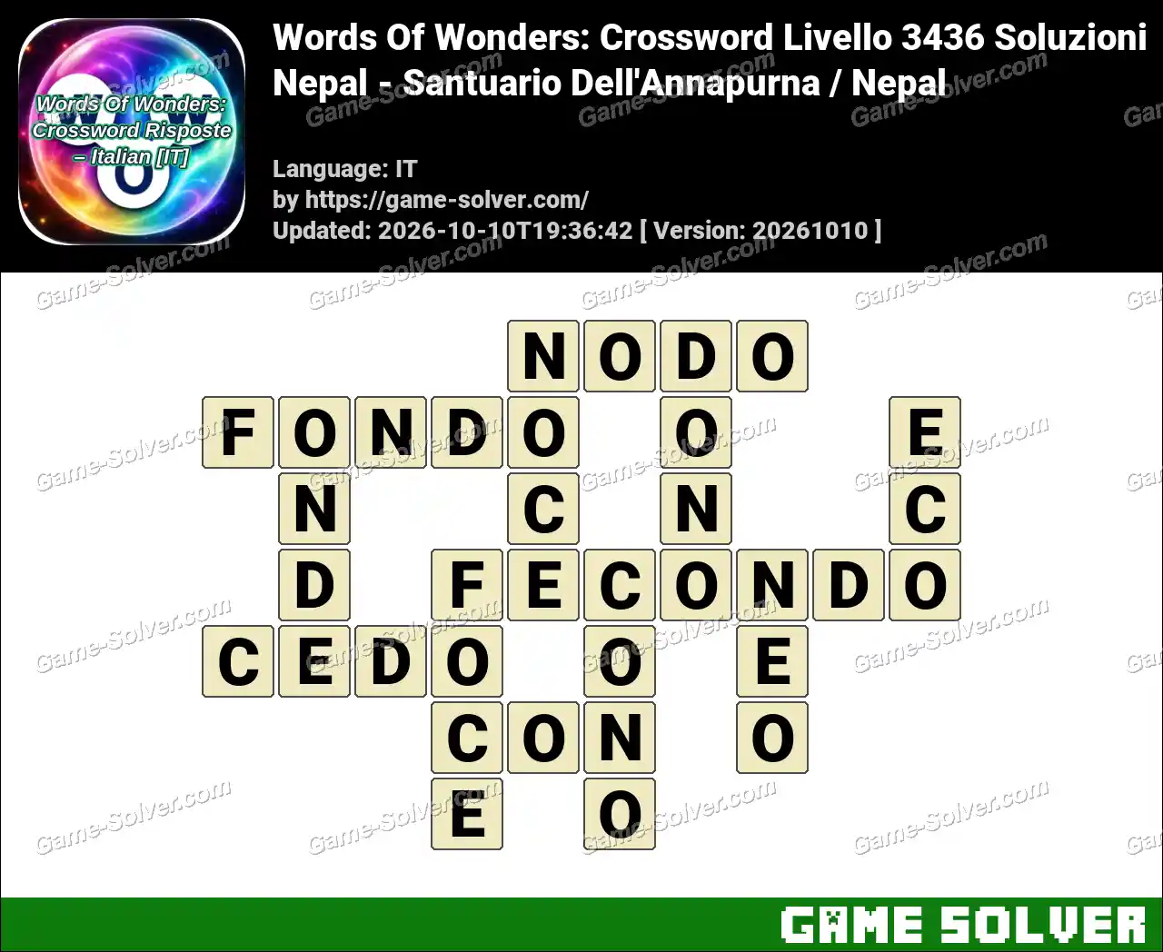 Words Of Wonders: Crossword Livello 3436 Soluzioni – Nepal – Santuario Dell’Annapurna / Nepal